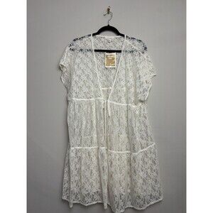 Lucky Brand Lace Kimono Size M/L Cream Tie Front Top Maxi Cap Sleeve